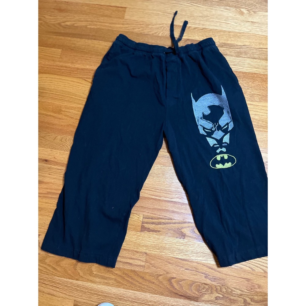 Vintage Batman Lounge Pants Cropped Graphic Print Black  L